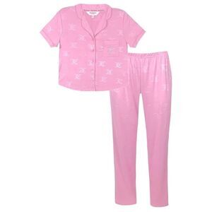 Juicy Couture Women's Short Sleeve Button Down and Pants Pajama Set